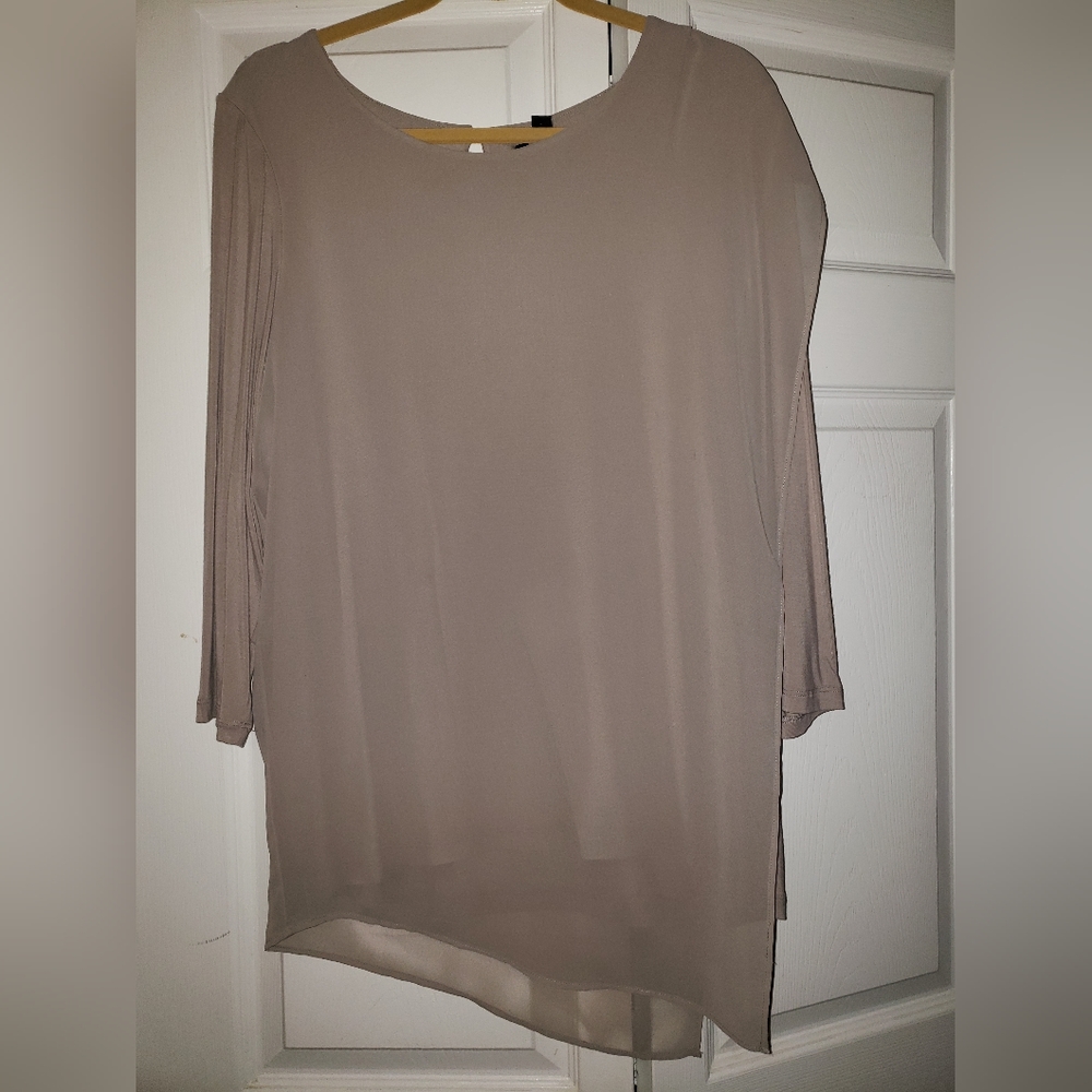 H by Halston Knit Top with Asymmetric Chiffon Overlay Large